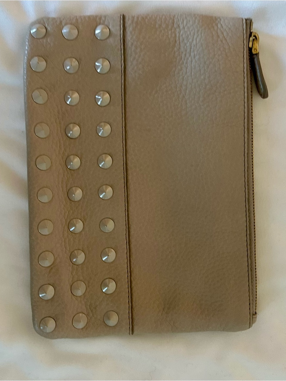 J. Crew Taupe Leather Studded Wristlet Clutch